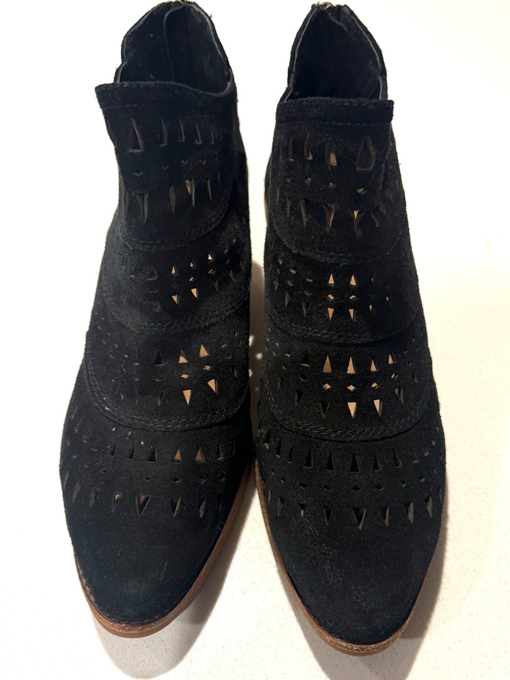 Sofft Black Suede Laser-Cut Ankle Booties